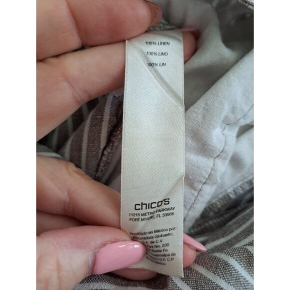 Chicos Womens Striped Wide-Leg Pants Size 3 XL Brown/White Linen Beach Vacation - Picture 7 of 7